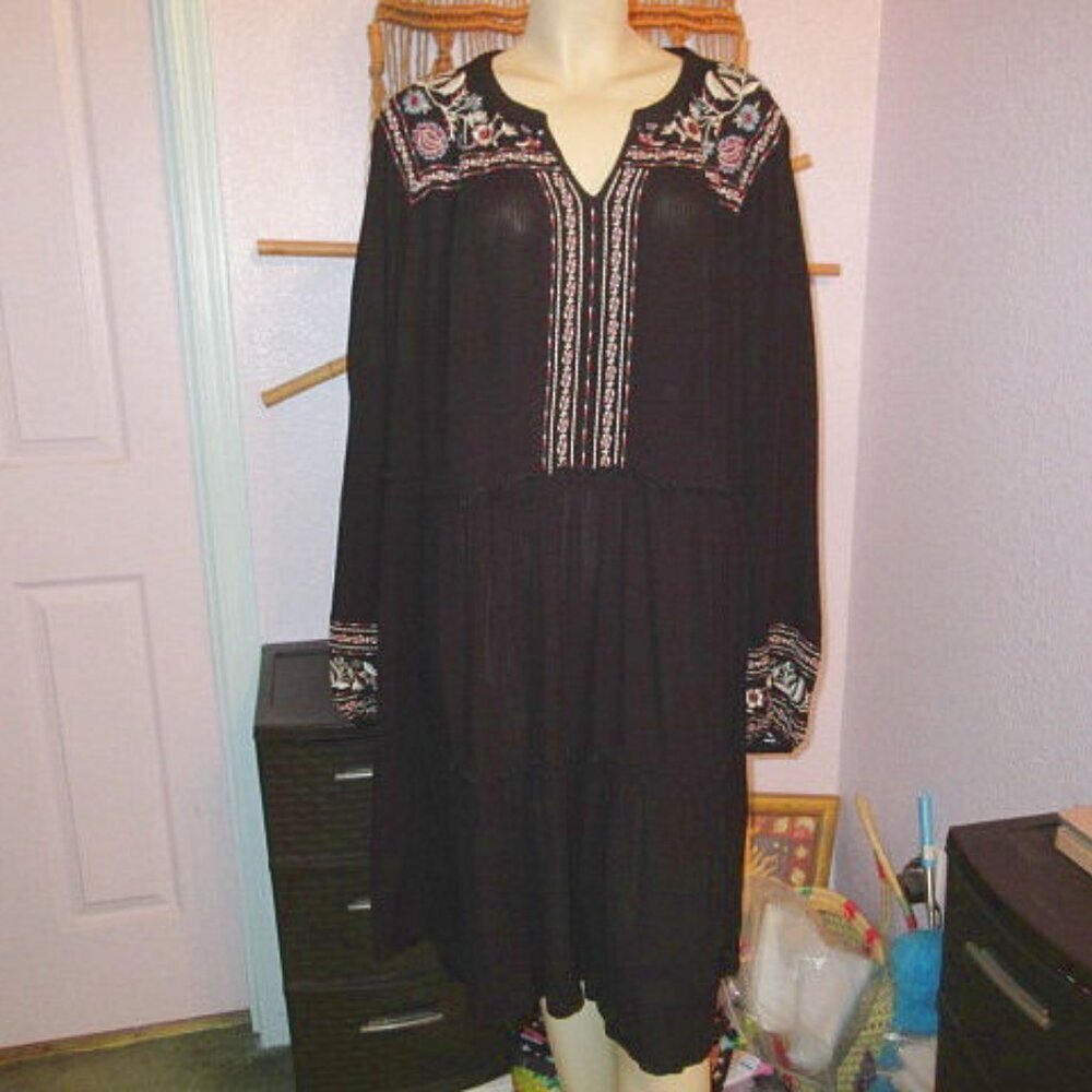 Nurture Embroidered Tiered Dress 3X Balloon Sleeves Dark Floral Whimsigoth Boho